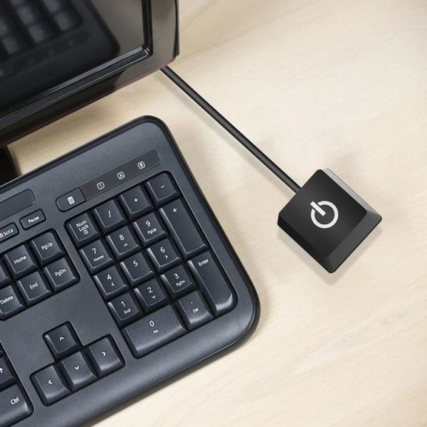Desktop Computer Mobile Switch Computer Extension Cable Start Button, Color: Black Case Blue Light 2m Cable - Image 2