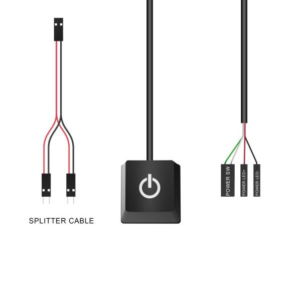 Desktop Computer Mobile Switch Computer Extension Cable Start Button, Color: Black Case Blue Light 2m Cable - Image 3