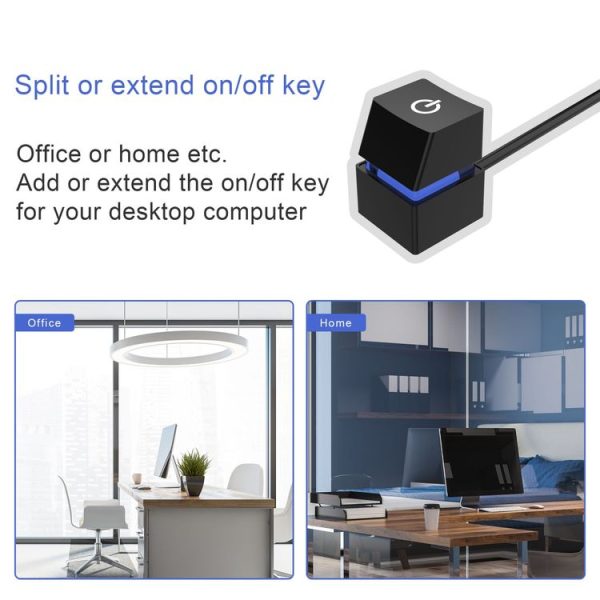 Desktop Computer Mobile Switch Computer Extension Cable Start Button, Color: Black Case Blue Light 2m Cable - Image 5