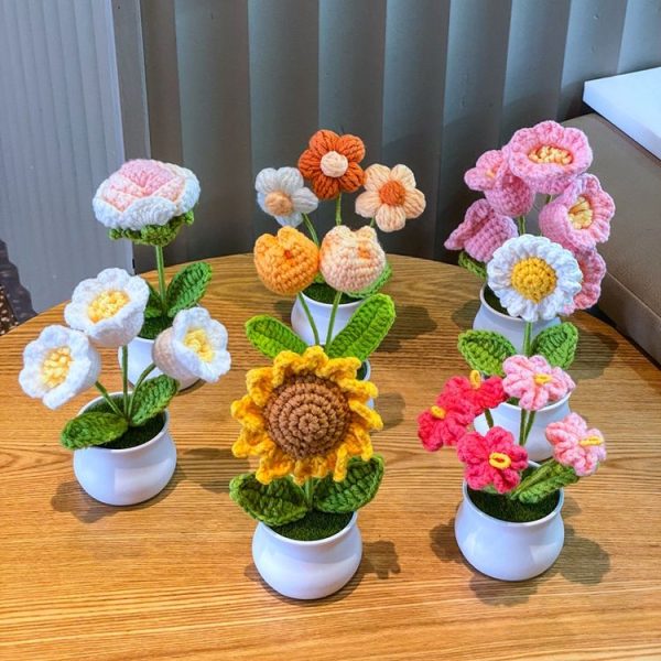 Crochet Wool Plants Faux Flowers Study Room Desktop Ornament Graduation Gift, Style: Sunflower - Image 2