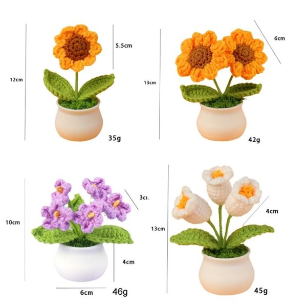 Crochet Wool Plants Faux Flowers Study Room Desktop Ornament Graduation Gift, Style: Sunflower - Image 3
