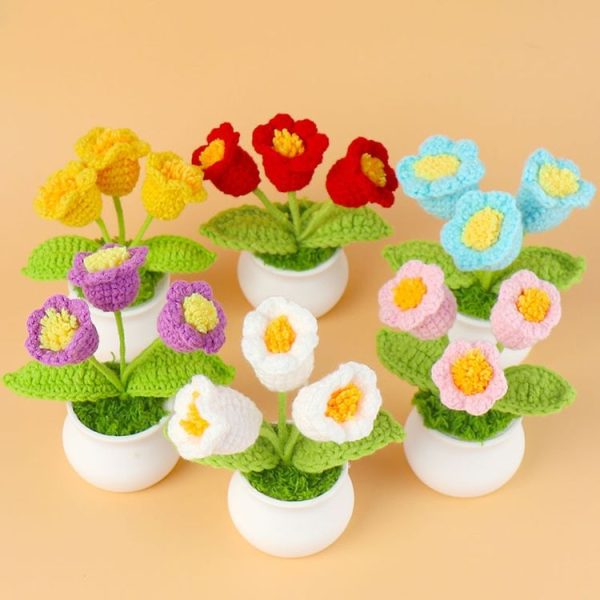 Crochet Wool Plants Faux Flowers Study Room Desktop Ornament Graduation Gift, Style: Sunflower - Image 6