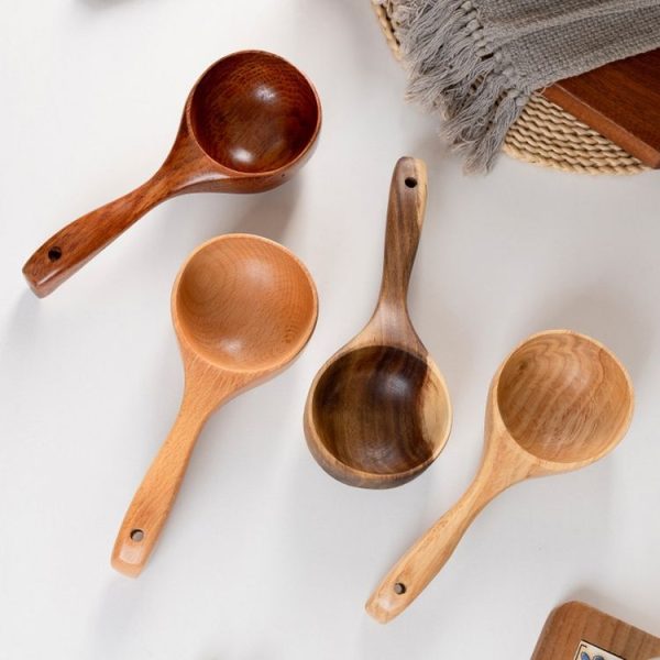 Household Wooden Long Handle Large Soup Spoon Eating Noodle Spoon Water Scoop, Material: Tanoak (Old Lacquer Color) - Image 2