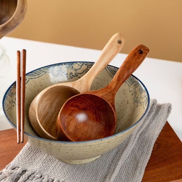 Household Wooden Long Handle Large Soup Spoon Eating Noodle Spoon Water Scoop, Material: Tanoak (Old Lacquer Color) - Image 6
