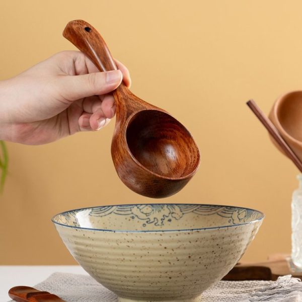 Household Wooden Long Handle Large Soup Spoon Eating Noodle Spoon Water Scoop, Material: Tanoak (Old Lacquer Color) - Image 7
