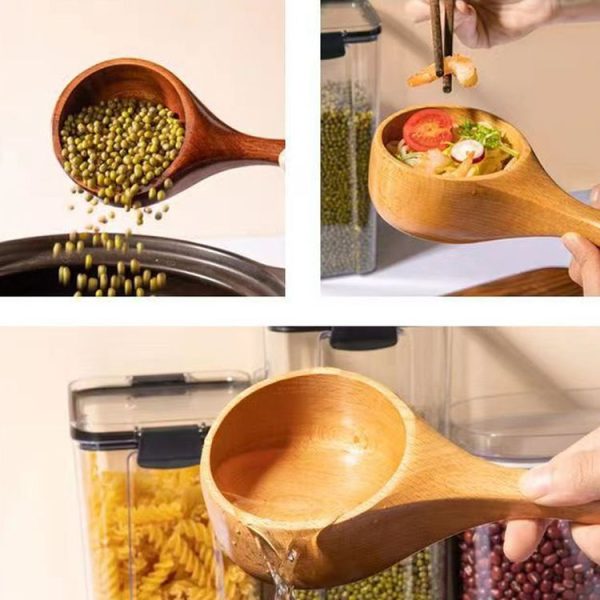 Household Wooden Long Handle Large Soup Spoon Eating Noodle Spoon Water Scoop, Material: Tanoak (Old Lacquer Color) - Image 8