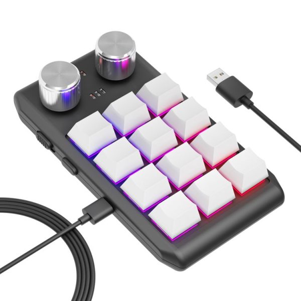 12 Keys Wired With RGB Lights Customized Office Keyboard Shortcut Keys Computer Audio Volume Control (White)