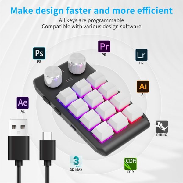 12 Keys Wired With RGB Lights Customized Office Keyboard Shortcut Keys Computer Audio Volume Control (White) - Image 5
