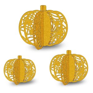 3pcs / Set Halloween Pumpkin Ornament Party Tabletop Decoration (Gold)