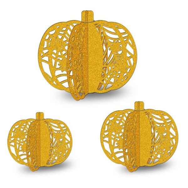 3pcs / Set Halloween Pumpkin Ornament Party Tabletop Decoration (Gold)