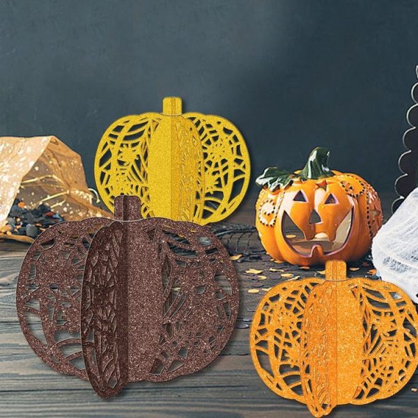 3pcs / Set Halloween Pumpkin Ornament Party Tabletop Decoration (Gold) - Image 4