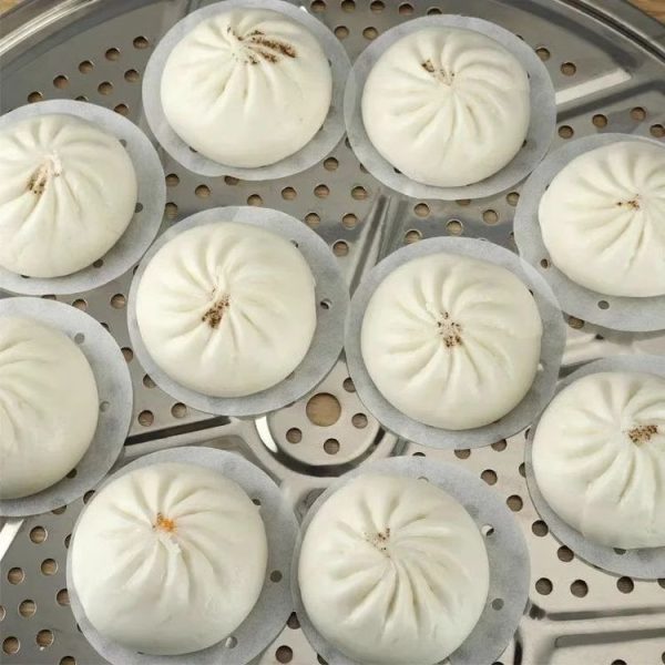100pcs Food Grade Disposable Round Non-stick Steamer Paper Perforated Buns Steamer Pads, Size: 7.6cm - Image 8