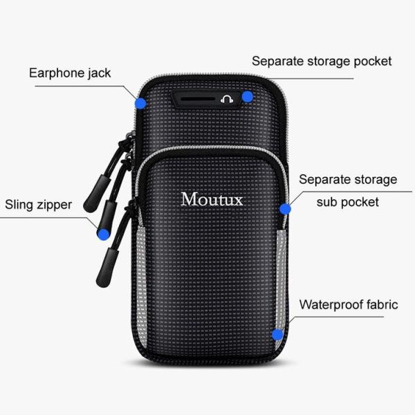 Moutux Outdoor Running Cell Phone Arm Bag Unisex Waterproof Sport Armband (Black) - Image 3