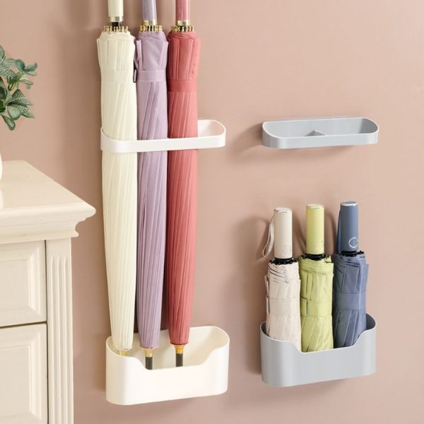 Umbrella Storage Rack Home Doorway Umbrella Drainage Holder Wall Mounted Shelf (White) - Image 2