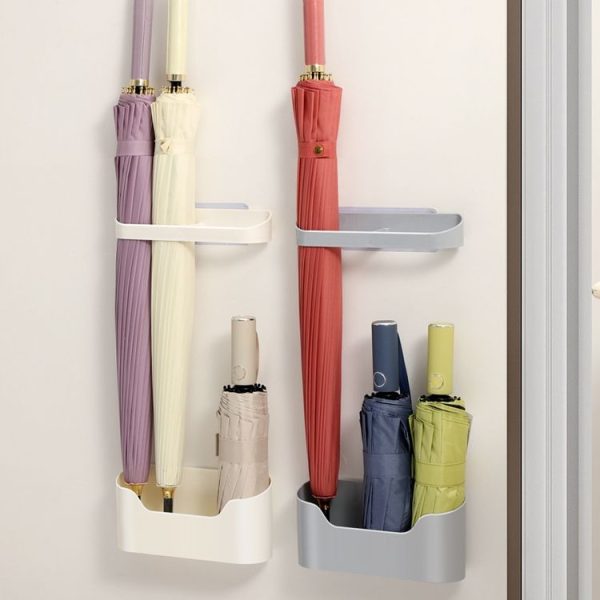 Umbrella Storage Rack Home Doorway Umbrella Drainage Holder Wall Mounted Shelf (White) - Image 7