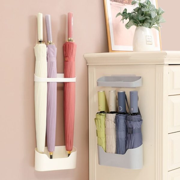 Umbrella Storage Rack Home Doorway Umbrella Drainage Holder Wall Mounted Shelf (White) - Image 8
