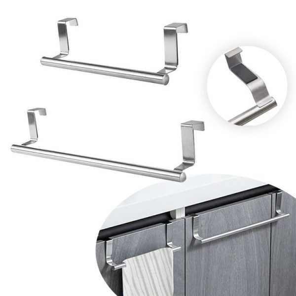 No-Punch Stainless Steel Over Door Towel Rack Cabinet Door Rag Hanging Holder, Length: 23.5cm Silver - Image 2