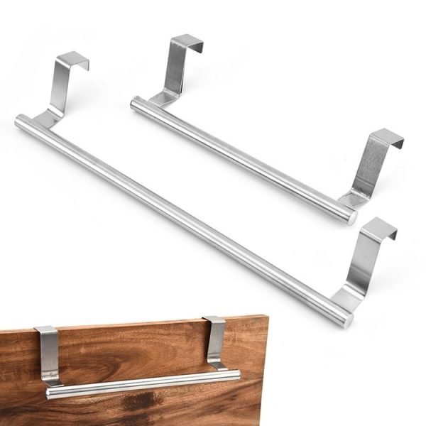 No-Punch Stainless Steel Over Door Towel Rack Cabinet Door Rag Hanging Holder, Length: 23.5cm Silver - Image 5