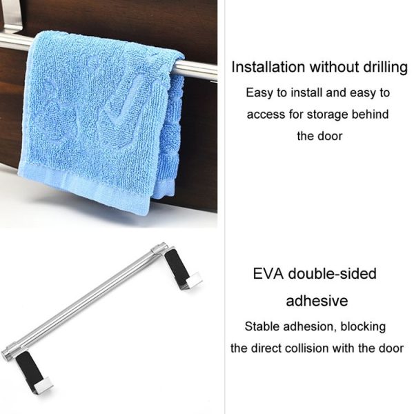 No-Punch Stainless Steel Over Door Towel Rack Cabinet Door Rag Hanging Holder, Length: 23.5cm Silver - Image 6