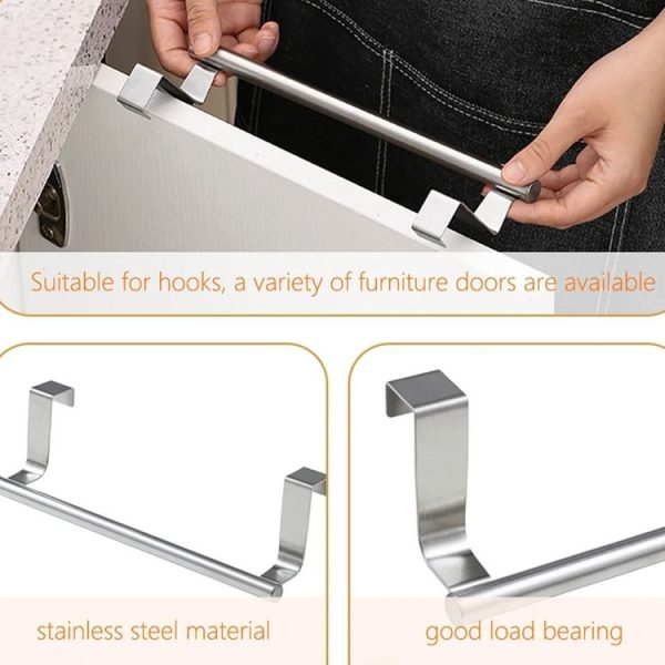 No-Punch Stainless Steel Over Door Towel Rack Cabinet Door Rag Hanging Holder, Length: 23.5cm Silver - Image 7