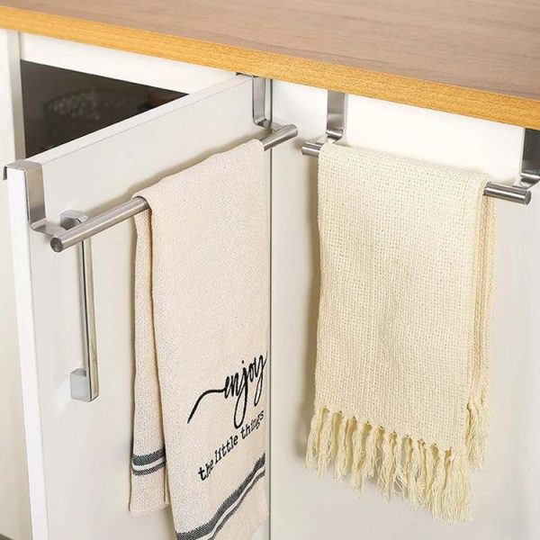 No-Punch Stainless Steel Over Door Towel Rack Cabinet Door Rag Hanging Holder, Length: 23.5cm Silver - Image 8