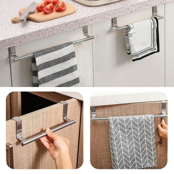 No-Punch Stainless Steel Over Door Towel Rack Cabinet Door Rag Hanging Holder, Length: 23.5cm Silver - Image 9