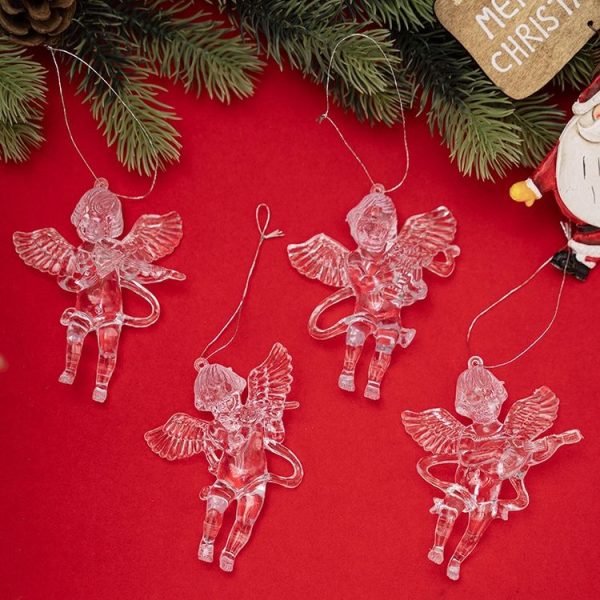 4pcs / Pack Acrylic Angel Christmas Tree Ornaments Christmas Decorations Pendants (Transparent) - Image 5
