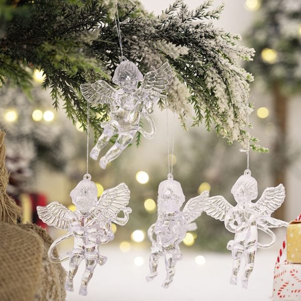 4pcs / Pack Acrylic Angel Christmas Tree Ornaments Christmas Decorations Pendants (Transparent) - Image 6
