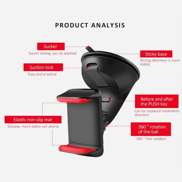 Navigation Car Holder Dashboard Desktop Suction Cup Mobile Phone Holder (Black Red) - Image 6