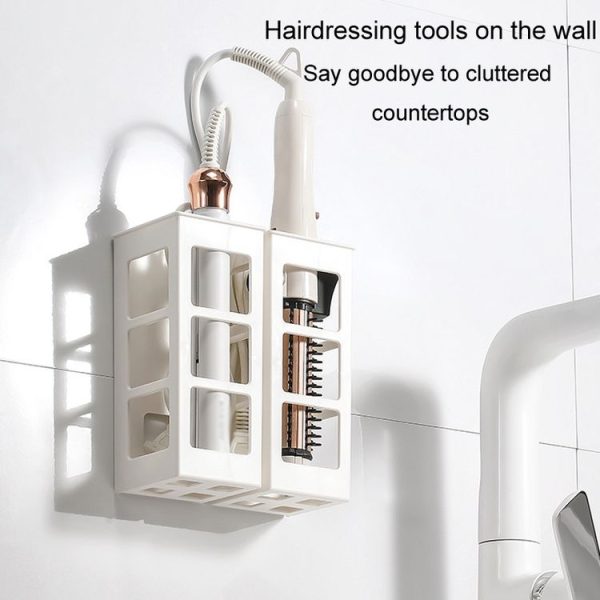Curling Iron Storage Holder Wall Mounted Makeup Hairdressing Tool Organizer (White) - Image 4