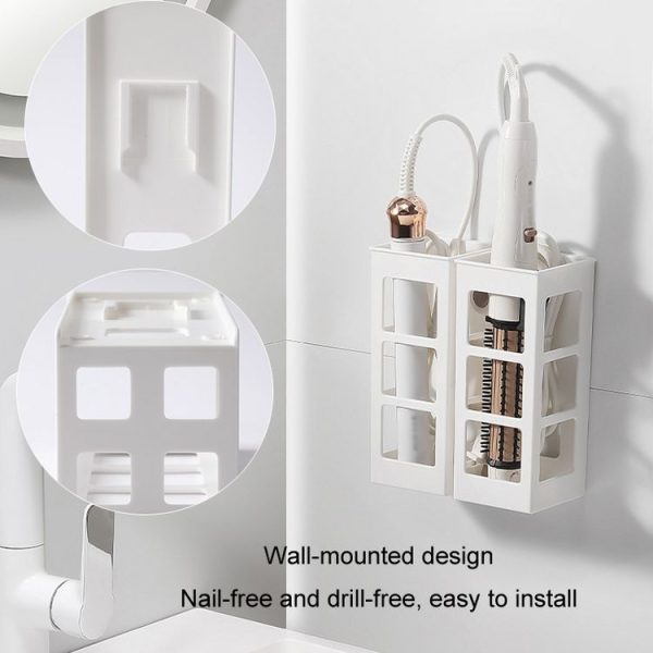 Curling Iron Storage Holder Wall Mounted Makeup Hairdressing Tool Organizer (White) - Image 6