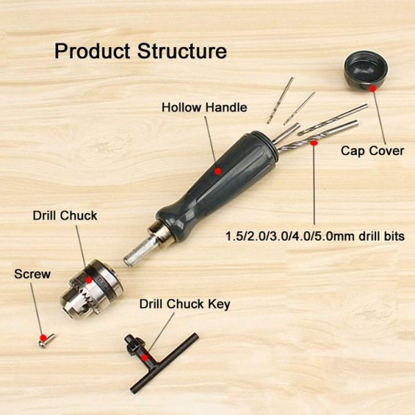 5 In 1 Key Hand Drill With 5 Bits Simple Carving Drill - Image 3