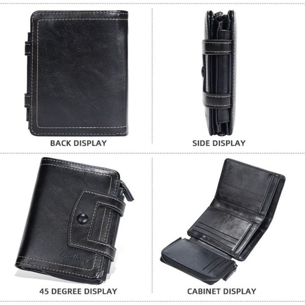 Baellerry D5112 RFID Anti-Theft Multi-Card Slot Buckle Tri-fold Zipper Short Wallet Coin Purse (Black) - Image 2