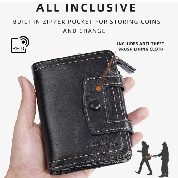 Baellerry D5112 RFID Anti-Theft Multi-Card Slot Buckle Tri-fold Zipper Short Wallet Coin Purse (Black) - Image 6