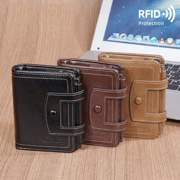 Baellerry D5112 RFID Anti-Theft Multi-Card Slot Buckle Tri-fold Zipper Short Wallet Coin Purse (Black) - Image 9