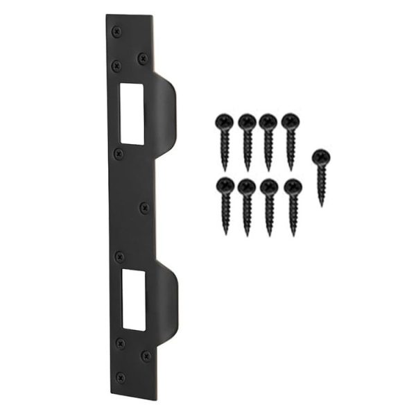 Heavy Duty Metal Latch Plate for Exterior Interior Door Double Hole Reinforcement Striker Plates (Black)