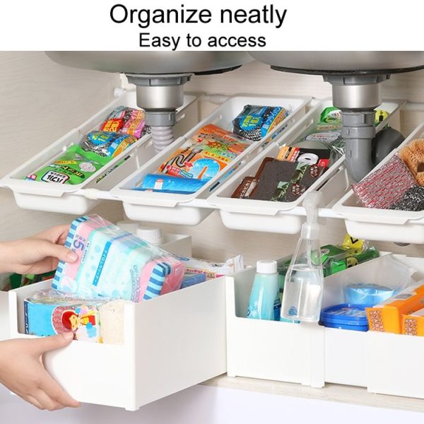 No Punch Under Sink Shelf Household Multifunctional Cabinet Organizer, Style: Deducting Extending Box-Short - Image 3