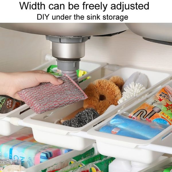 No Punch Under Sink Shelf Household Multifunctional Cabinet Organizer, Style: Deducting Extending Box-Short - Image 4
