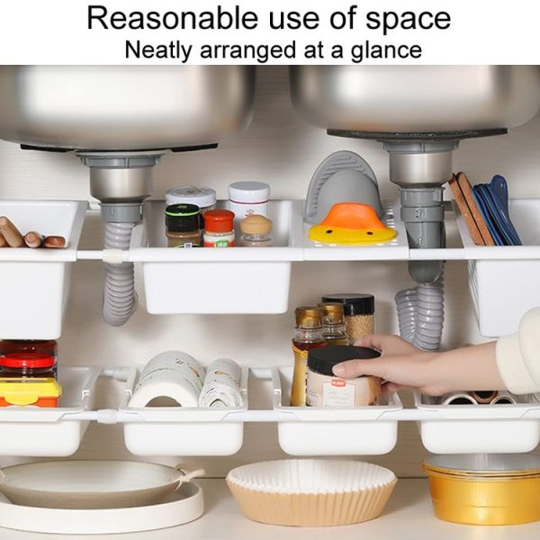 No Punch Under Sink Shelf Household Multifunctional Cabinet Organizer, Style: Deducting Extending Box-Short - Image 5