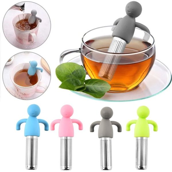 Man Shape Tea Filter Brewer 304 Stainless Steel Tea Strainer (Blue) - Image 2