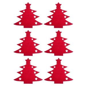 6pcs / Pack Christmas Decorations Christmas Tree Shape Knife and Fork Sleeve Tableware Bag (Red)