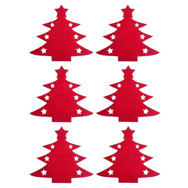 6pcs / Pack Christmas Decorations Christmas Tree Shape Knife and Fork Sleeve Tableware Bag (Red)