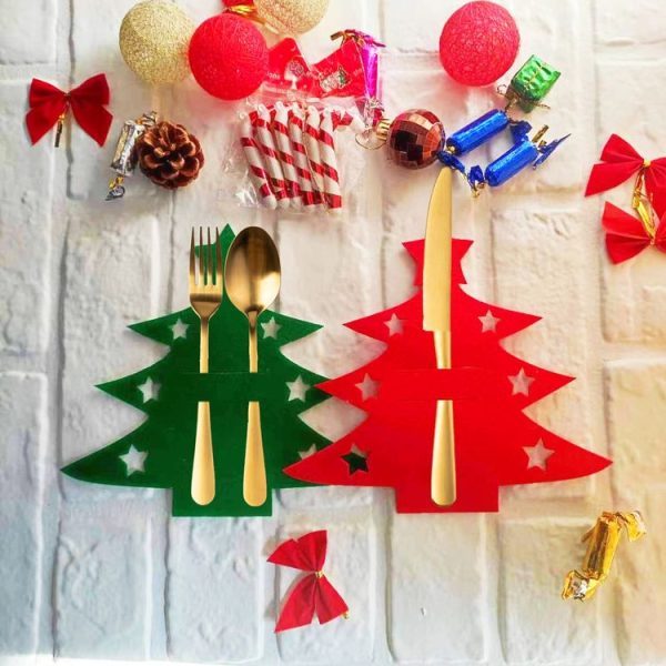 6pcs / Pack Christmas Decorations Christmas Tree Shape Knife and Fork Sleeve Tableware Bag (Red) - Image 5
