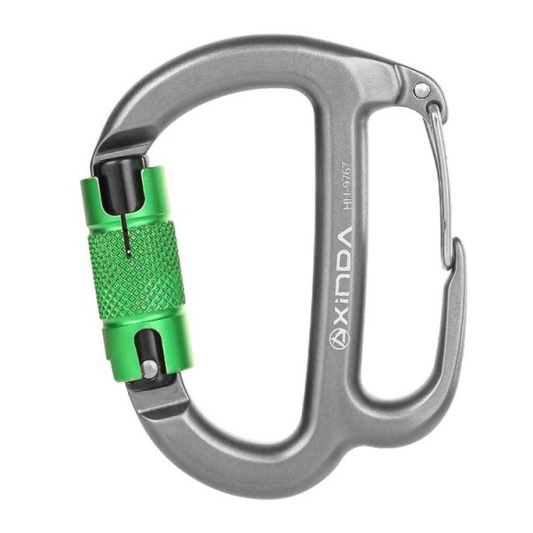 XINDA HH-9767 H-type Climbing Rappelling Friction Lock Descenders Safety Buckle Lock (Gray+Green Nut)