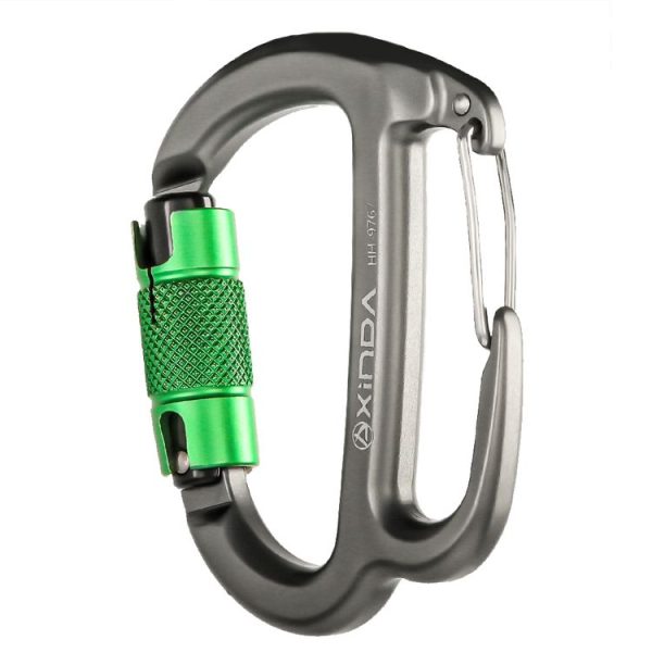 XINDA HH-9767 H-type Climbing Rappelling Friction Lock Descenders Safety Buckle Lock (Gray+Green Nut) - Image 2