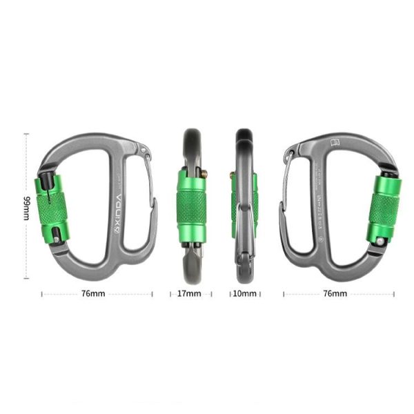 XINDA HH-9767 H-type Climbing Rappelling Friction Lock Descenders Safety Buckle Lock (Gray+Green Nut) - Image 3