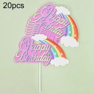 20pcs Birthday Party Cake Toppers Baking Cake Ornament Flags Dessert Decoration, Style: Rainbow 1