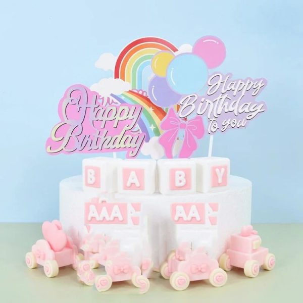 20pcs Birthday Party Cake Toppers Baking Cake Ornament Flags Dessert Decoration, Style: Rainbow 1 - Image 2