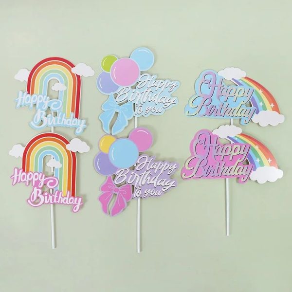 20pcs Birthday Party Cake Toppers Baking Cake Ornament Flags Dessert Decoration, Style: Rainbow 1 - Image 3