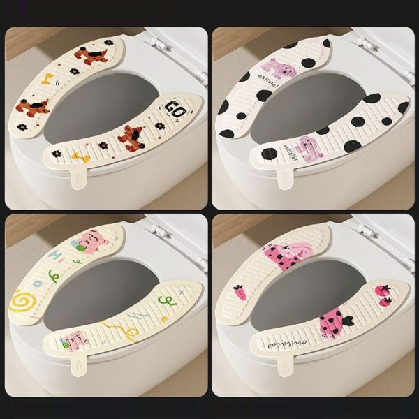 1pair Adhesive Waterproof Four-Season Universal Toilet Mat (Thick-browed Dog) - Image 2